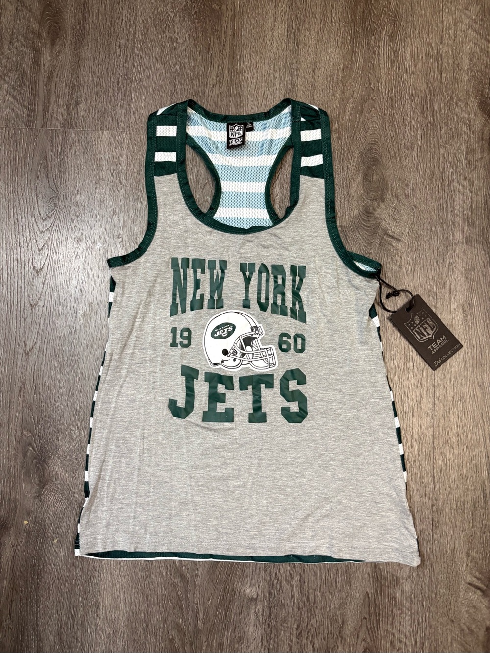 NWT New York Jets Women's Large Tank Top, Green/White Stripe, NFL Team Apparel